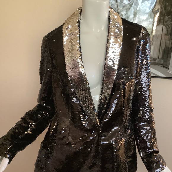 INC International Concepts Jackets & Blazers - INC International Concepts Two-Tone Black/Silver Sequin Blazer Jacket